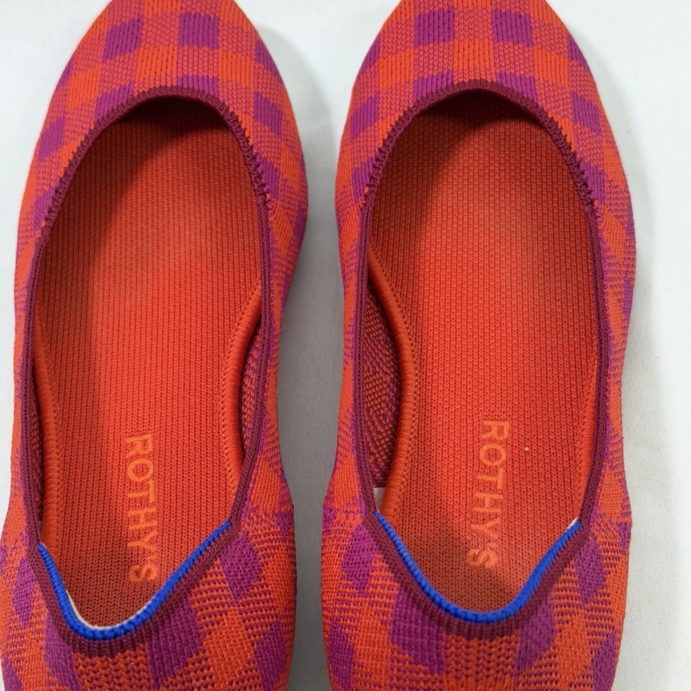 Rothys Size-10 Women Ballet Flat The Square Pomegranate Gingham Orange Plaid - Picture 8 of 10
